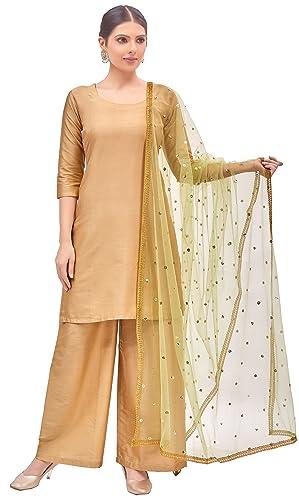 studio shringaar women's net embroidered full size dupatta (42" x 2.50 meters) (pista green)