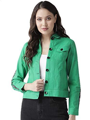 style quotient green cotton solid long sleeves regular fit denim jacket-l