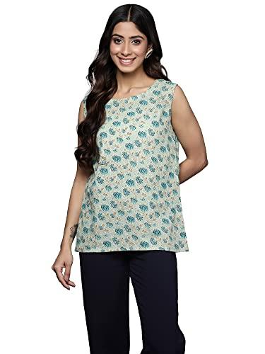 indo era women's cotton printed regular casual tunic top (tp0sg4996l_sea green_l-size)