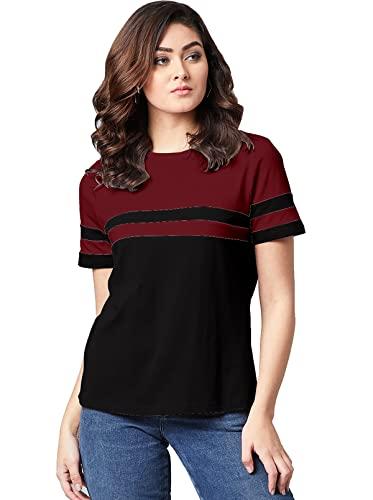 ausk half sleeves t-shirts for women color-black,maroon (size-large)