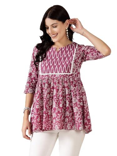 stylum women's floral printed cotton peplum top (toppurplehazel38_purple, m)