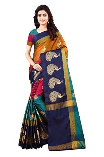 dhruvi trendz women's banarasi cotton & silk saree with un-stitched blouse (dt-s1337_black_one size_multicolour)