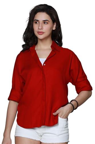 high star women's solid oversized fit shirt (hswshs2401_red