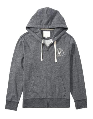 american eagle men graphic heather zip-up hoodie, dark heather gray, xxl