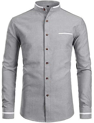 vida loca full sleeve mandarin collor cotton casual slim fit shirt for men (light grey, 42)