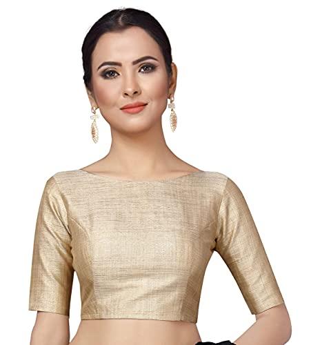 studio shringaar brocade women's golden elbow length sleeves readymade saree elbow sleeve blouse (gold, 38)