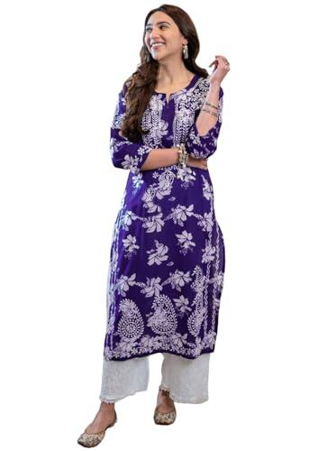 gosriki women's rayon blend chikankari embroidered straight kurta (sceros violet-gs_xxl_violet_xx-large)