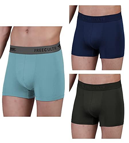 freecultr men's underwear anti bacterial micromodal airsoft trunk - non itch no chaffing sweat proof - pack of 3 size-l (martini blue, space blue, ash grey)