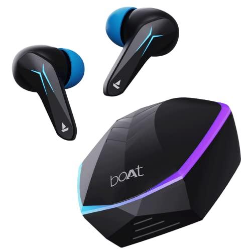 boat immortal 121 in ear tws earbuds with beast mode(40ms low latency) for gaming, 40h playtime, blazing leds, quad mics enx signature sound, asap charge(10 mins= 180 mins)(black sabre)