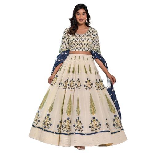 meena bazaar women's ethnic cotton printed lehenga choli set