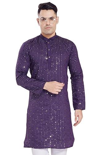 divisive men's sequince mirror embroidered cotton silk blend only slim fit kurta (dkrt175_m_purple)