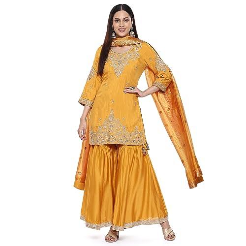 biba women embroidery straight salwar kurta dupatta(skdkinari8925_mustard_38)