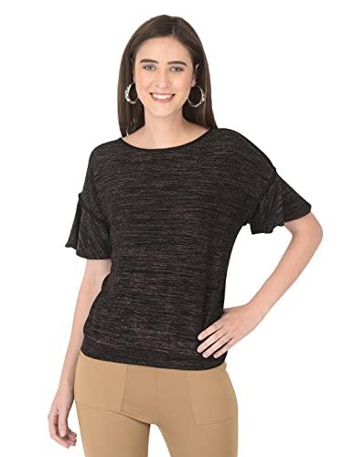 latin quarters® black half sleeve yarn dyed knit top