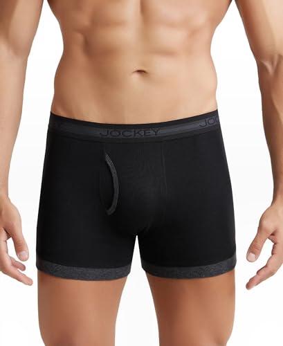 jockey men's super combed cotton rib solid boxer brief with stay fresh properties_style_1017_black & black melange_m