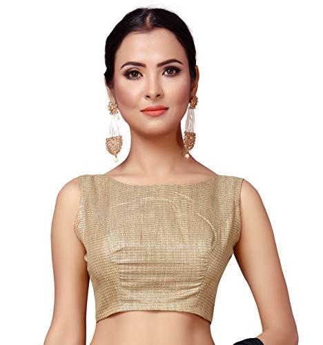 studio shringaar women's gold brocade sleeveless readymade saree blouse (gold, 42)