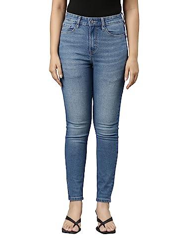 go colors women solid light blue denim mid rise stretchable skinny jeans