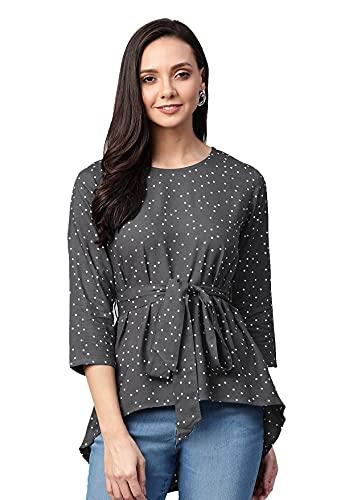 yash gallery women's rayon polka dot printed straight top for women (1201ykgrey_grey_xxxx-large)