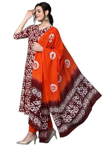 anni designer women's cotton blend printed straight kurta with pant & dupatta (karka op-wine_s_wine_small)