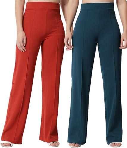 kotty pack of 2 women regular fit multicolor viscose rayon trousers