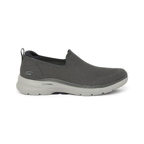 skechers go walk 6 - first class slip on shoes for men - air-cooled goga mat insole lightweight ultra go cushioned midsole mesh upper walking shoes charcoal