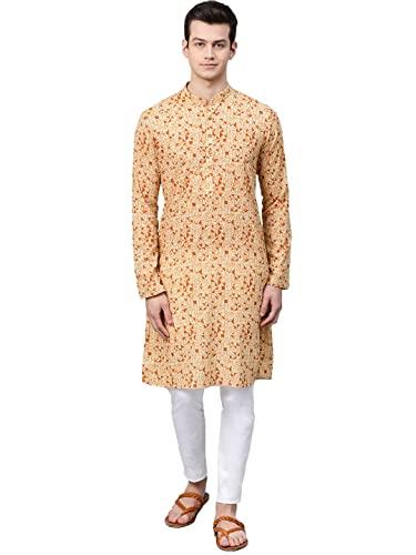 see designs men's cotton regular fit printed straight kurta [cream_l]