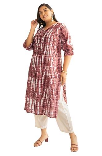 xl love - by janasya women's light brown cotton tie-dye printed straight kurta(pjne4338-kr-6xl)