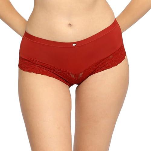 soie women mid rise medium coverage lace shorty cheeky panty rust