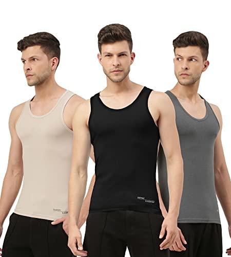 freecultr men's twin skin bamboo cotton vest, anti microbial, anti odor, breath tech super soft & comfort fit inner wear (pack of 3)