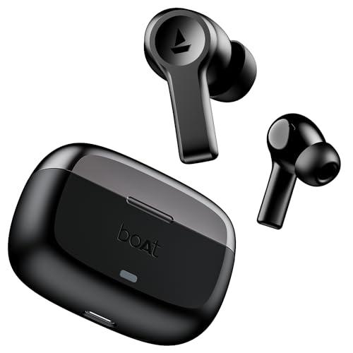 boat airdopes flex 454 anc tws in ear earbuds with smart features, anc, 60hrs playback, low latency, quad mics, multi point connectivity, asap charge(gunmetal black)