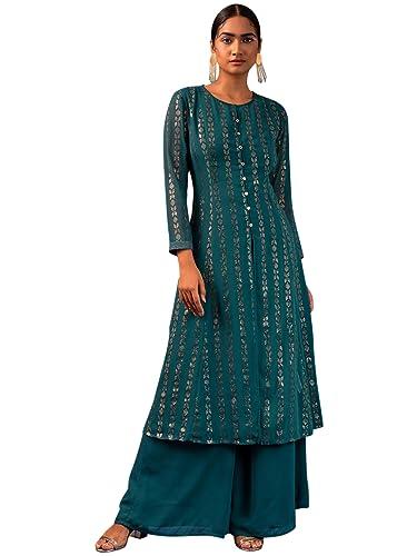 indya women's georgette kurta sets (rgc00008_green_s)