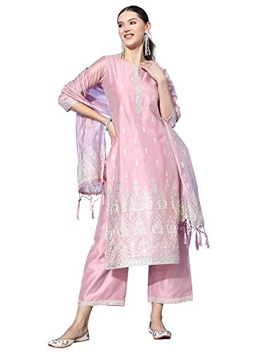 indo era women's chanderi silk khari print straight kurta palazzos with dupatta set (22ddd5083xs_mauve_s-size)