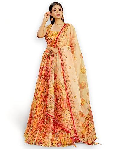 zeel clothing women's organza semi stitched lehenga choli haldi yellow free size