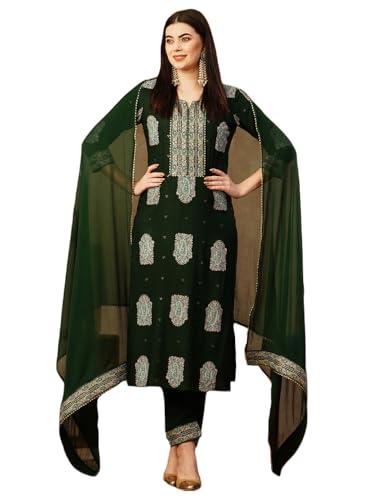 gosriki women's cotton blend straight printed kurta with pant & dupatta (carla green-nw-gs_xl_green_x-large)