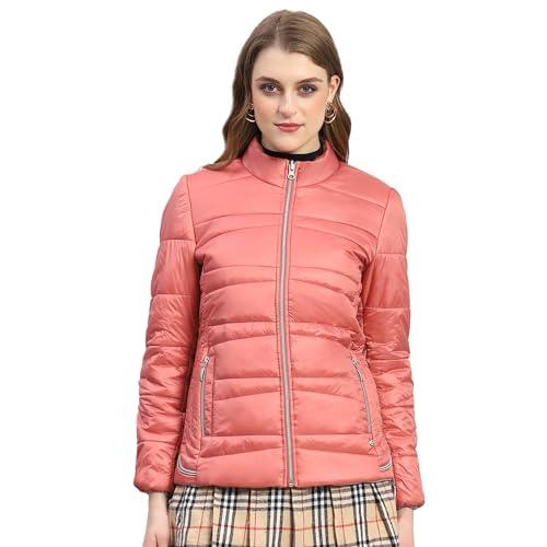 monte carlo womens peach solid full sleeve stand collar reversible casual jacket (223062598-2-36)