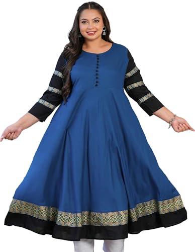 yash gallery women's rayon plus size blue anarkali kurti (blue, 4xl)