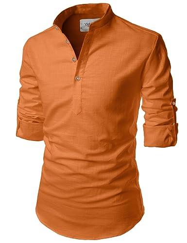 vida loca full sleeve mandarin collor cotton casual slim fit shirt for men's (dark orange, 44)