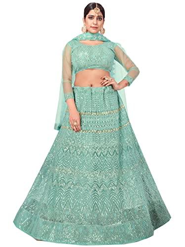 pandadi saree women's net semi-stitched lehenga choli (4lc2_sea green_free size)