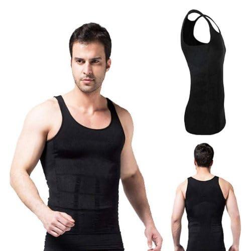 gyanixx men’s slimming body shaper vest shirt abs abdomen slim stretchable tummy tucker vest (xl, black)