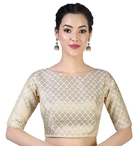 studio shringaar women's readymade pastel brocade elbow length sleeves saree blouse (cream, 42)