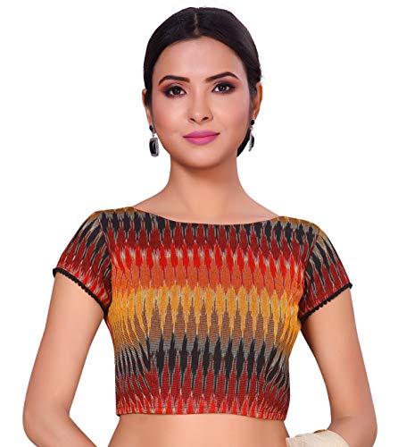 studio shringaar women's readymade multicolour pure ikat cotton saree blouse with short sleeves (multi-color,40)