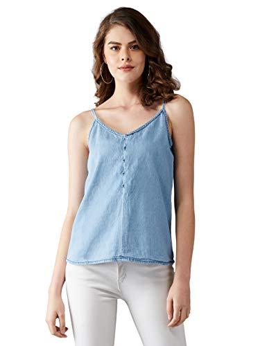 dolce crudo women's light blue solid denim top(doaw17den03-05-158-06,light blue,x-large)