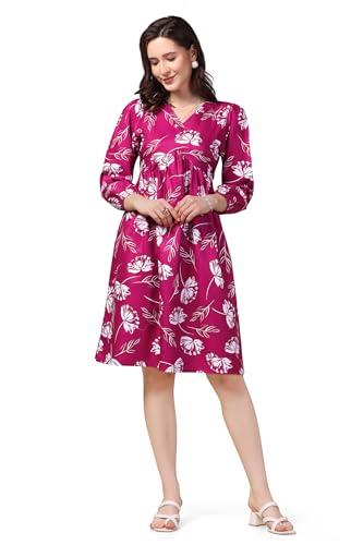 fashion dream women's slub print(polyester) floral dresses (fdwdrs00232 mgt l_magenta_l)