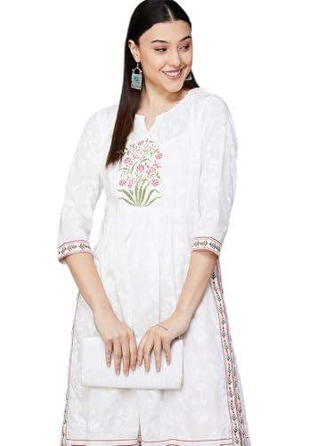 melange by lifestyle women's cotton regular kurta set (1000013287114 off white