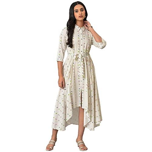 w for woman women's viscose ecru printed summer shirt dress knee-length (23few18908-120293 18)