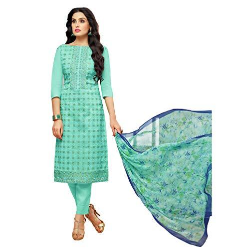 rajnandini women's mint green modal embroidered unstitched salwar suit material (free size)