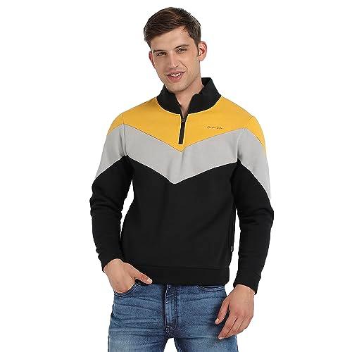 campus sutra men's multicolour contrast panel sweatshirt with half-zip closure for casual wear | high neck | long sleeve | zip closure | sweatshirt crafted with comfort fit for everyday wear (size-m)