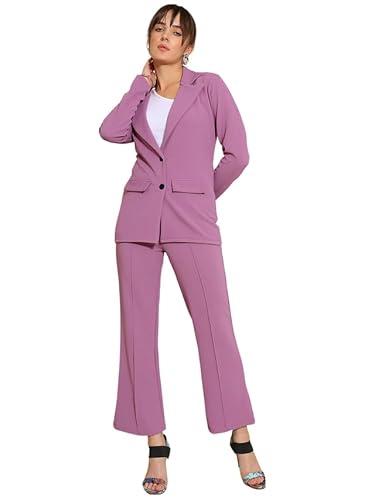 selvia co-ord set for women|collared neck co-ord set for women| blazer and trouser|solid co-ord set|coat and pant|2 piece|formal co-ord set for women| lycra co-ord set (634ctk11257n-xl_lavender)