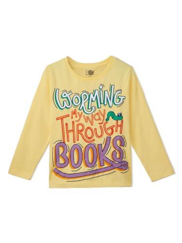 the souled store bookworm womens and girls regular fit full sleeve graphic printed cotton yellow color t-shirt