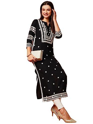 anni designer women's cotton blend straight chikankari embroidered kurta (stho-black-grt_5xl_black_xxxxx-large)