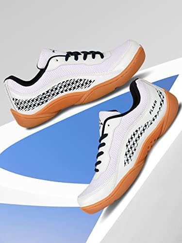 nivia flash 2.0 badminton shoes for men, rubber sole with pvc synthetic leather upper and mesh for sports, badminton, volleyball, squash, table tennis, (white) uk-8